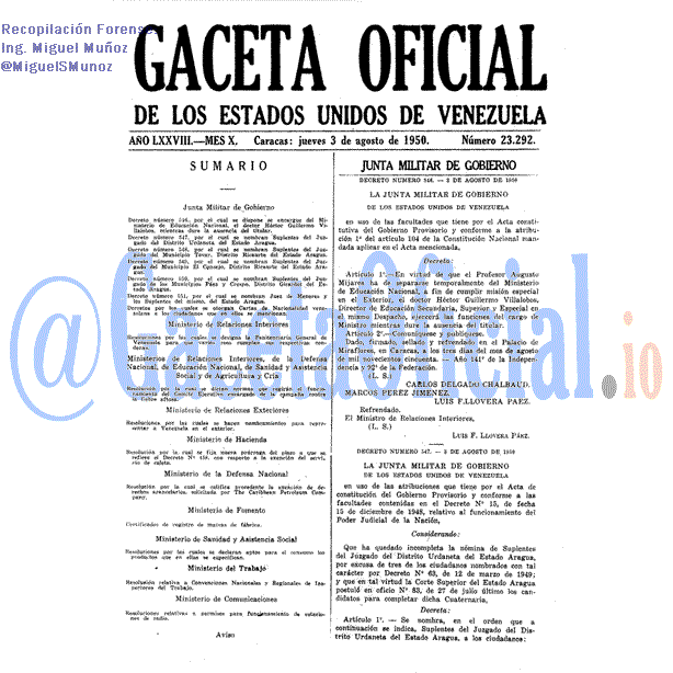 Gaceta Oficial 23292 del 3 Agosto 1950