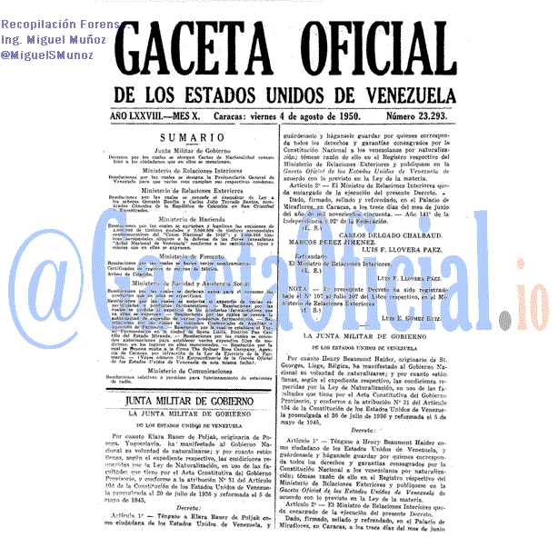Gaceta Oficial 23293 del 4 Agosto 1950