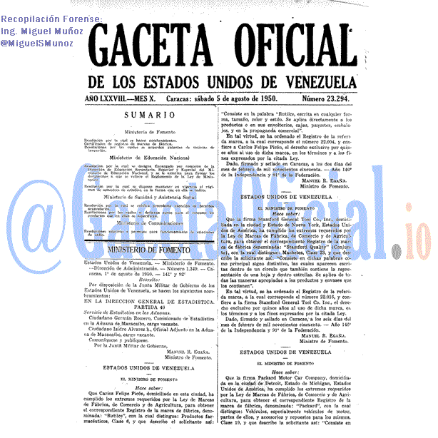 Gaceta Oficial 23294 del 5 Agosto 1950