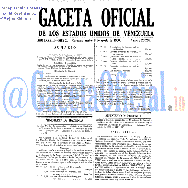 Gaceta Oficial 23296 del 8 Agosto 1950