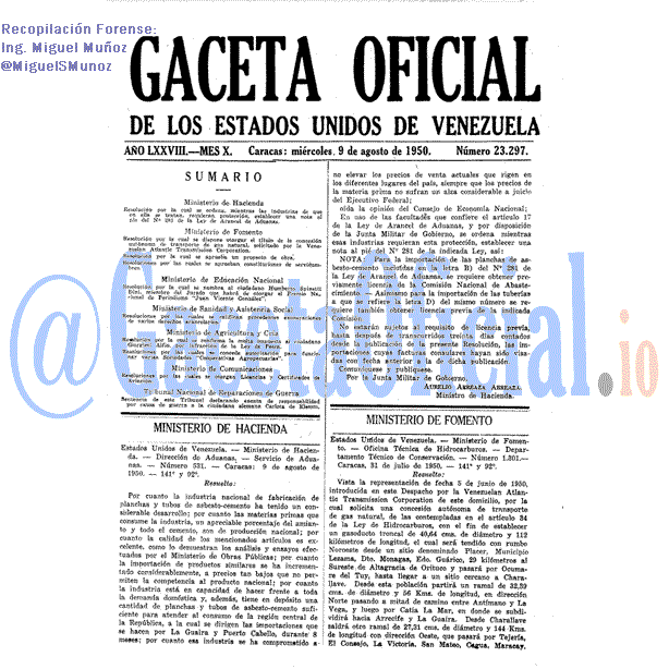 Gaceta Oficial 23297 del 9 Agosto 1950