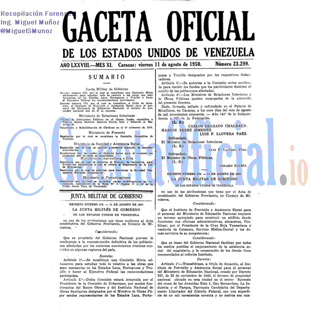 Gaceta Oficial 23299 del 11 Agosto 1950