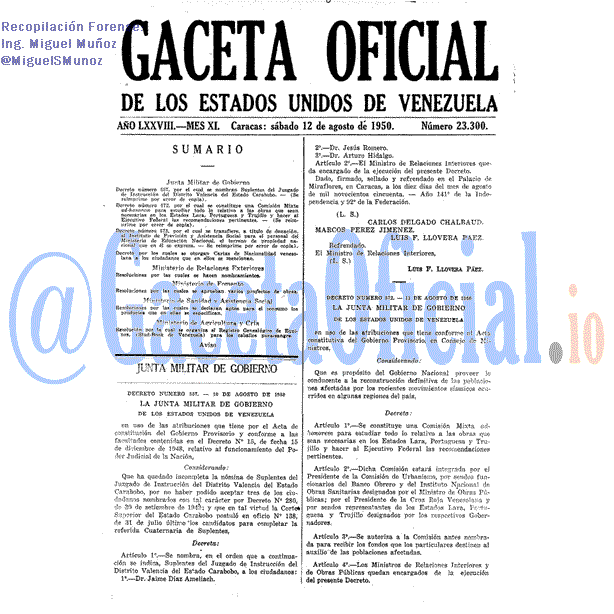 Gaceta Oficial 23300 del 12 Agosto 1950
