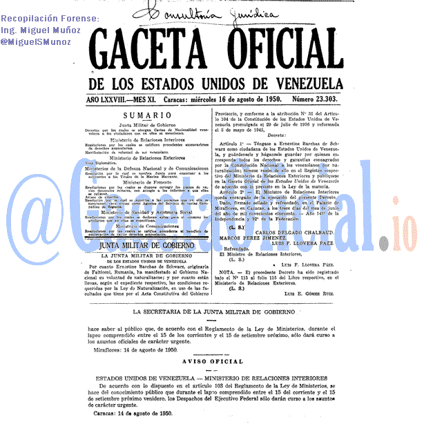 Gaceta Oficial 23303 del 16 Agosto 1950