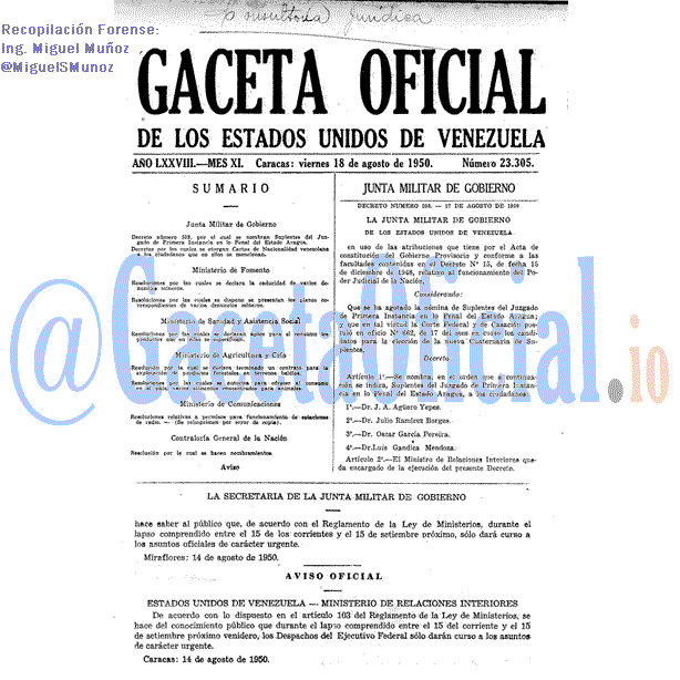 Gaceta Oficial 23305 del 18 Agosto 1950