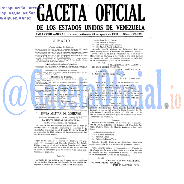 Gaceta Oficial 23309 del 23 Agosto 1950
