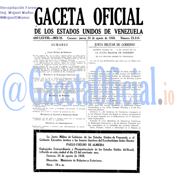 Gaceta Oficial 23310 del 24 Agosto 1950
