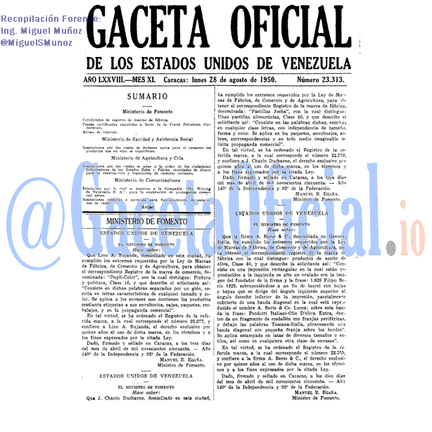 Gaceta Oficial 23313 del 28 Agosto 1950