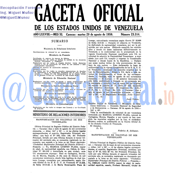 Gaceta Oficial 23314 del 29 Agosto 1950