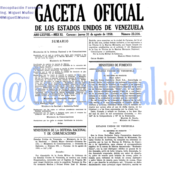 Gaceta Oficial 23316 del 31 Agosto 1950