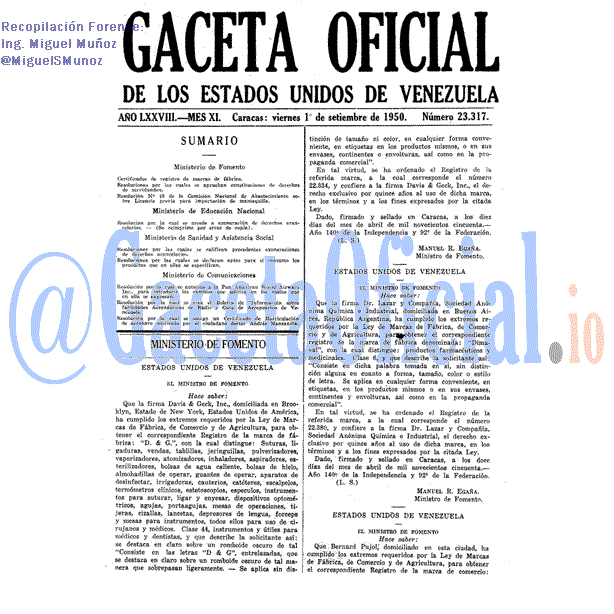 Gaceta Oficial 23317 del 1 Septiembre 1950