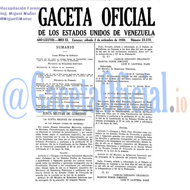 Gaceta Oficial 23318 del 2 Septiembre 1950