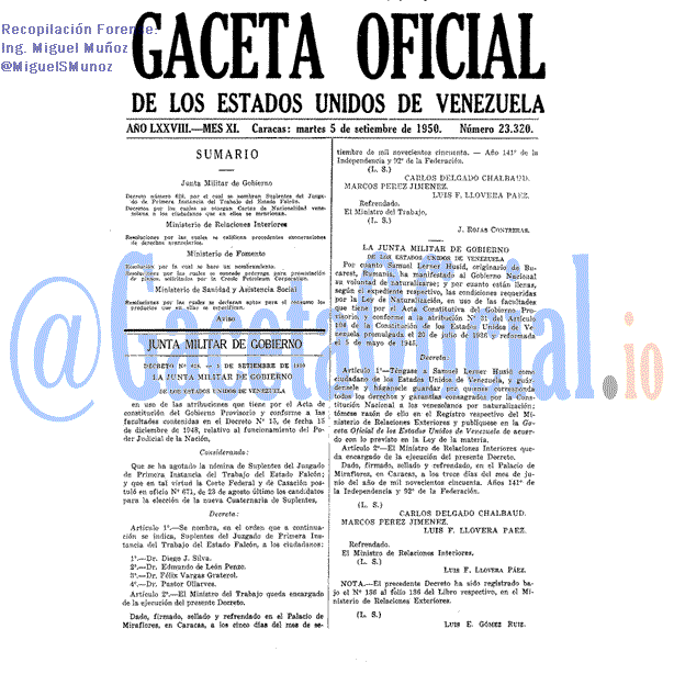 Gaceta Oficial 23320 del 5 Septiembre 1950