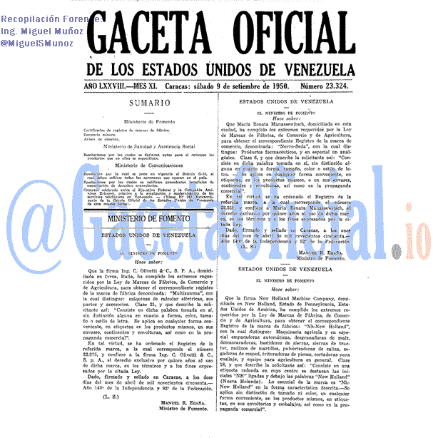 Gaceta Oficial 23324 del 9 Septiembre 1950