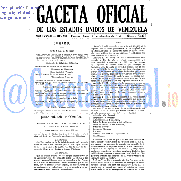 Gaceta Oficial 23325 del 11 Septiembre 1950