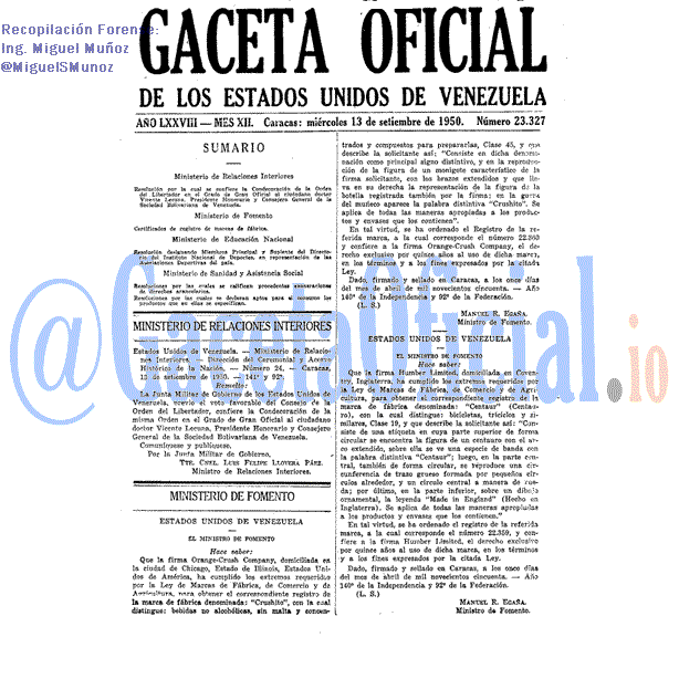 Gaceta Oficial 23327 del 13 Septiembre 1950