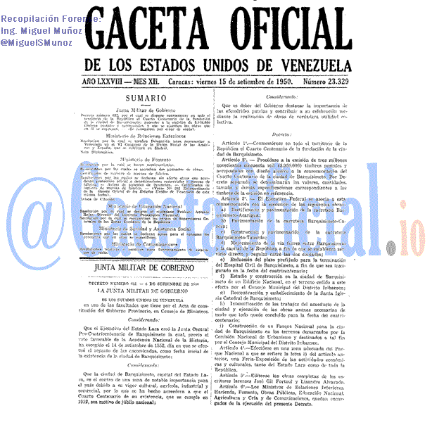 Gaceta Oficial 23329 del 15 Septiembre 1950