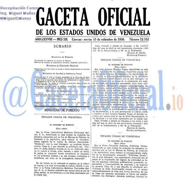 Gaceta Oficial 23332 del 19 Septiembre 1950