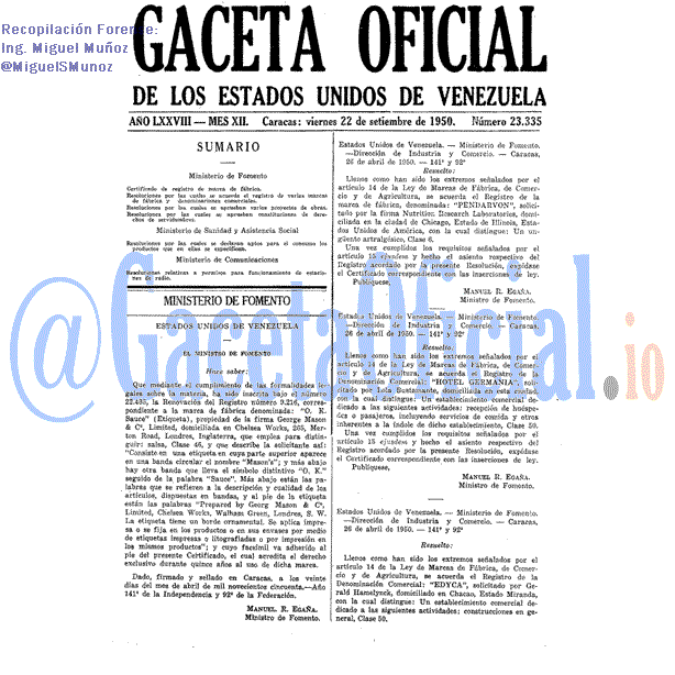 Gaceta Oficial 23335 del 22 Septiembre 1950