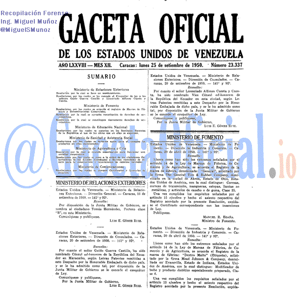 Gaceta Oficial 23337 del 25 Septiembre 1950
