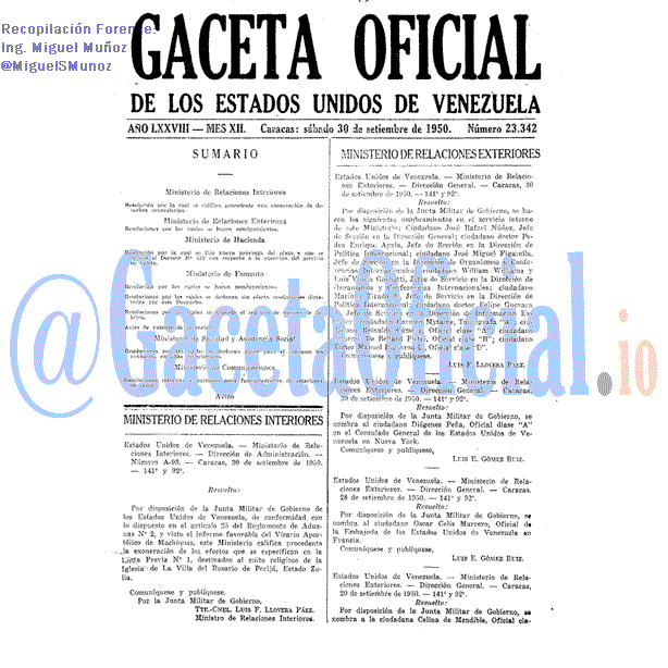 Gaceta Oficial 23342 del 30 Septiembre 1950