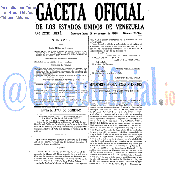 Gaceta Oficial 23354 del 16 Octubre 1950