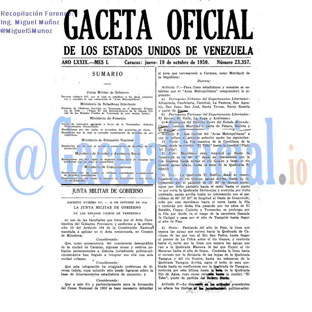Gaceta Oficial 23357 del 19 Octubre 1950