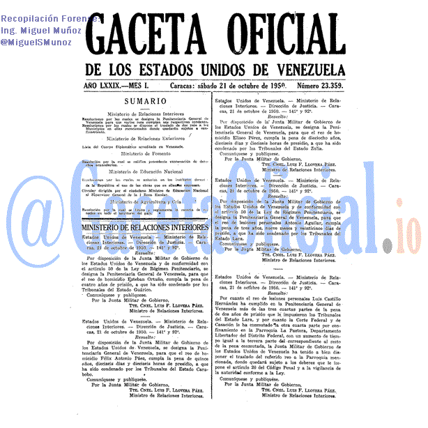 Gaceta Oficial 23359 del 21 Octubre 1950