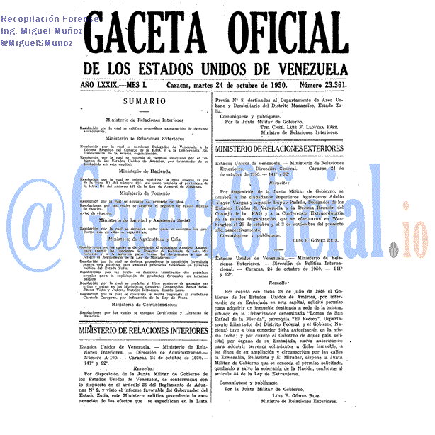 Gaceta Oficial 23361 del 24 Octubre 1950