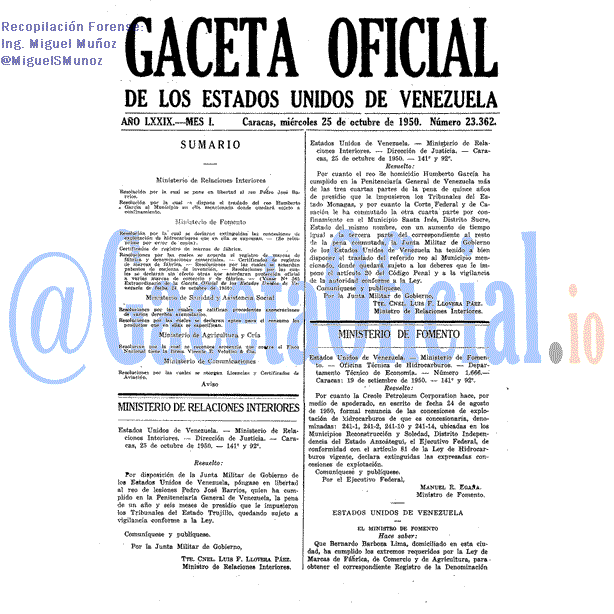 Gaceta Oficial 23362 del 25 Octubre 1950