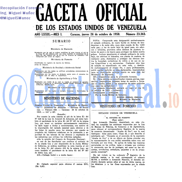Gaceta Oficial 23363 del 26 Octubre 1950