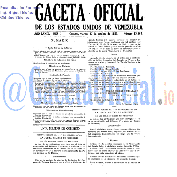 Gaceta Oficial 23364 del 27 Octubre 1950