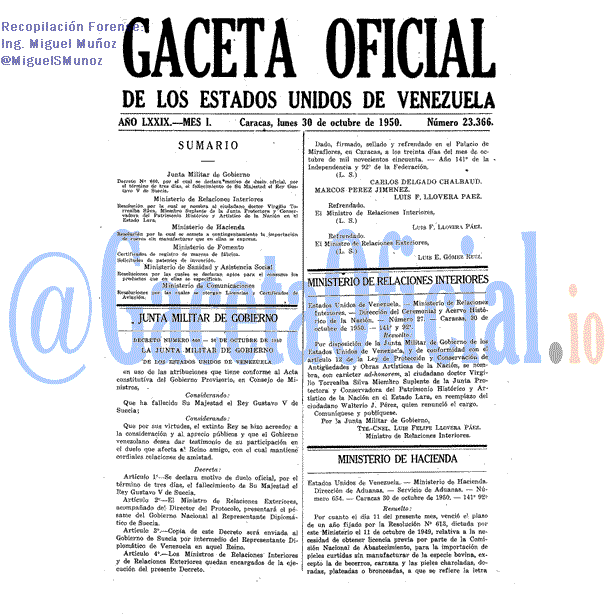 Gaceta Oficial 23366 del 30 Octubre 1950