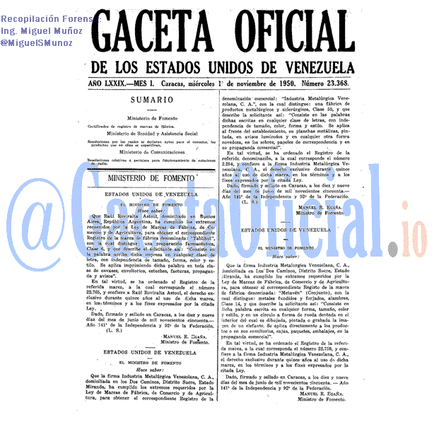 Gaceta Oficial 23368 del 1 Noviembre 1950