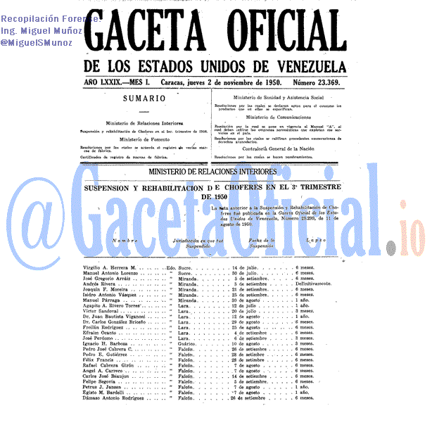 Gaceta Oficial 23369 del 2 Noviembre 1950