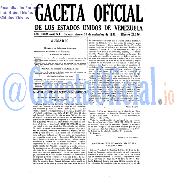 Gaceta Oficial 23376 del 10 Noviembre 1950