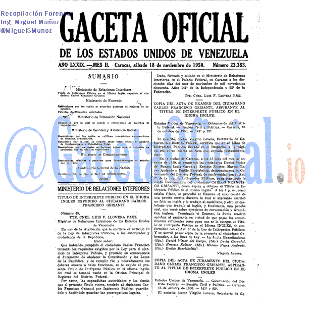 Gaceta Oficial 23383 del 18 Noviembre 1950