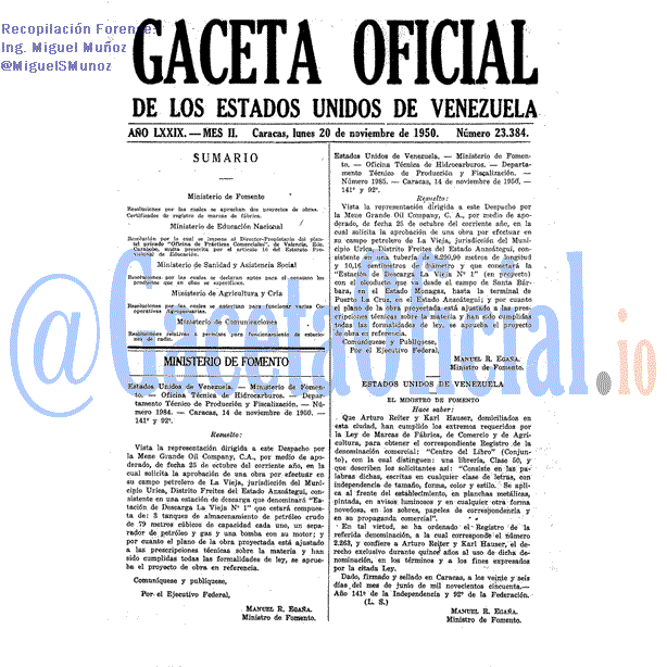 Gaceta Oficial 23384 del 20 Noviembre 1950