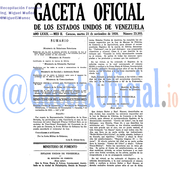 Gaceta Oficial 23385 del 21 Noviembre 1950