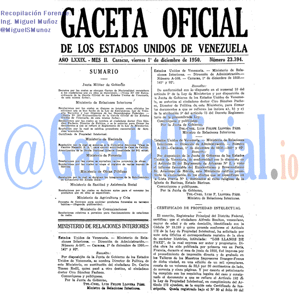 Gaceta Oficial 23394 del 1 Diciembre 1950