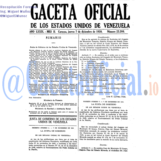 Gaceta Oficial 23399 del 7 Diciembre 1950