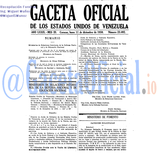 Gaceta Oficial 23402 del 11 Diciembre 1950