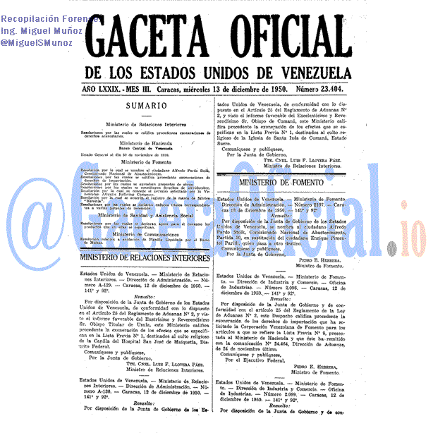 Gaceta Oficial 23404 del 13 Diciembre 1950