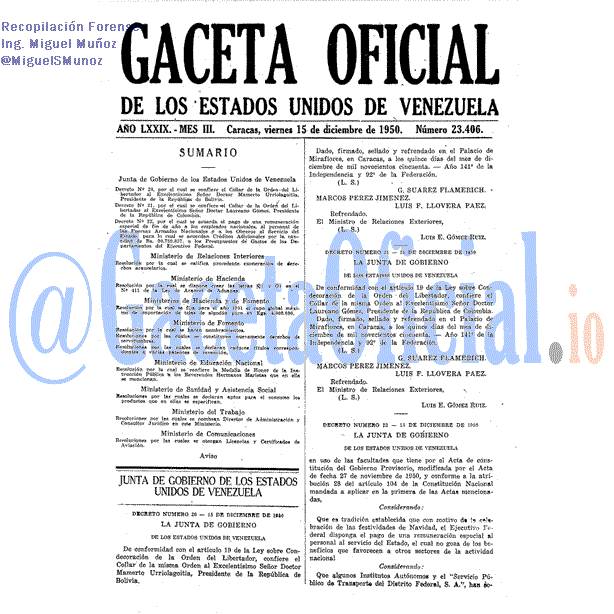 Gaceta Oficial 23406 del 15 Diciembre 1950