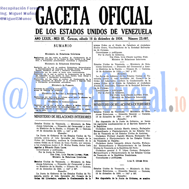 Gaceta Oficial 23407 del 16 Diciembre 1950