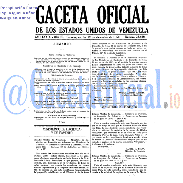 Gaceta Oficial 23409 del 19 Diciembre 1950
