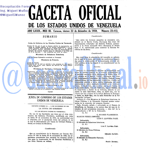 Gaceta Oficial 23412 del 22 Diciembre 1950
