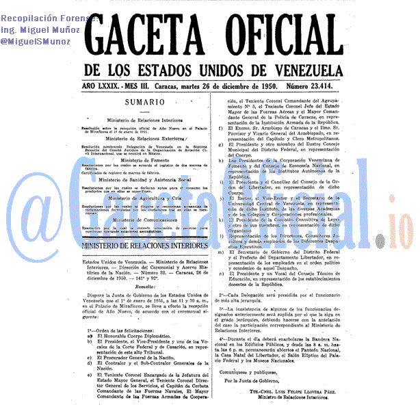 Gaceta Oficial 23414 del 26 Diciembre 1950