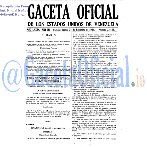 Gaceta Oficial 23416 del 28 Diciembre 1950