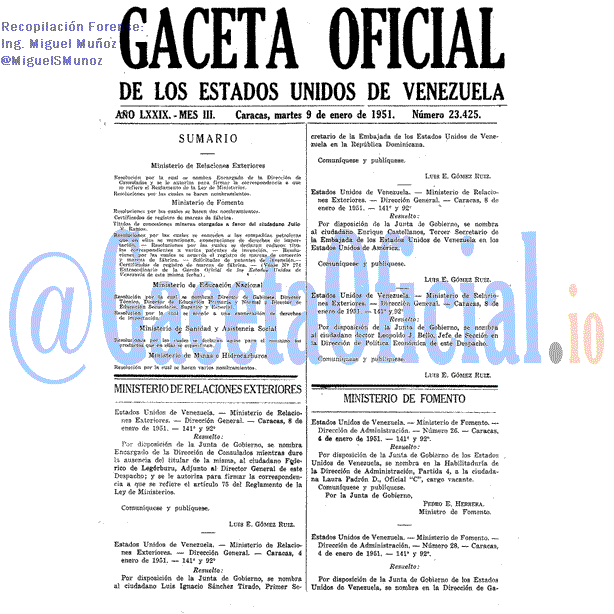 Gaceta Oficial 23425 del 9 Enero 1951